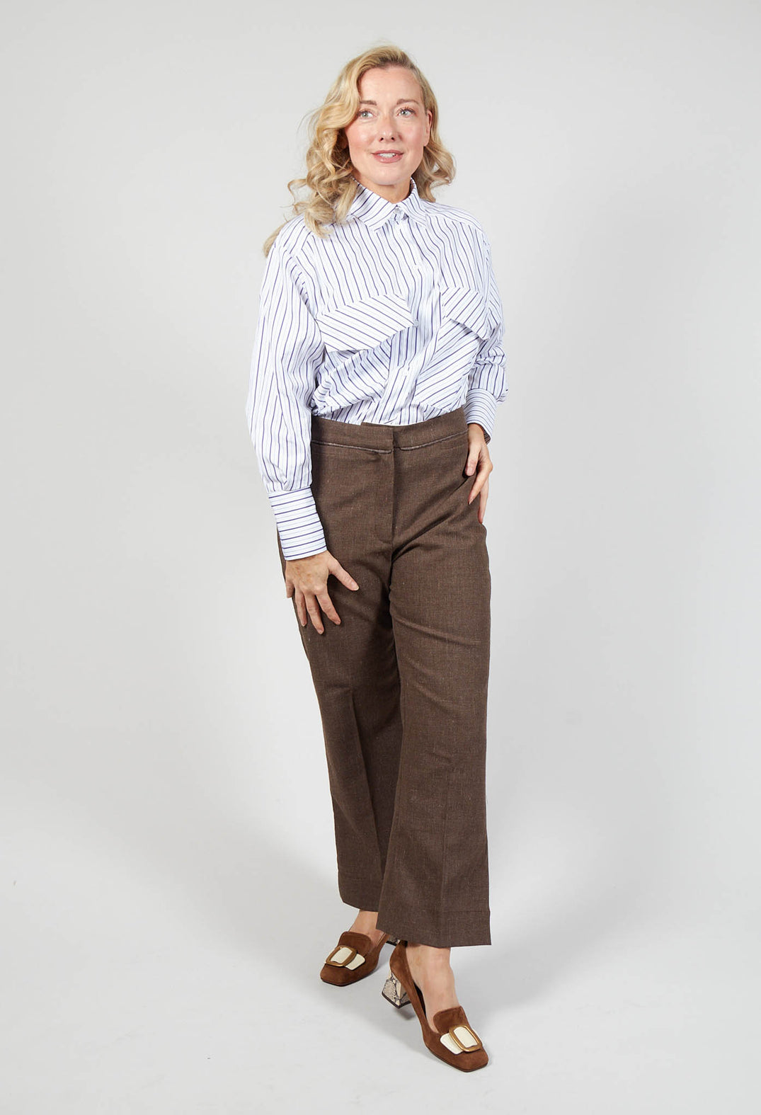 Oxford Striped Shirt with Statement Pockets in Violet