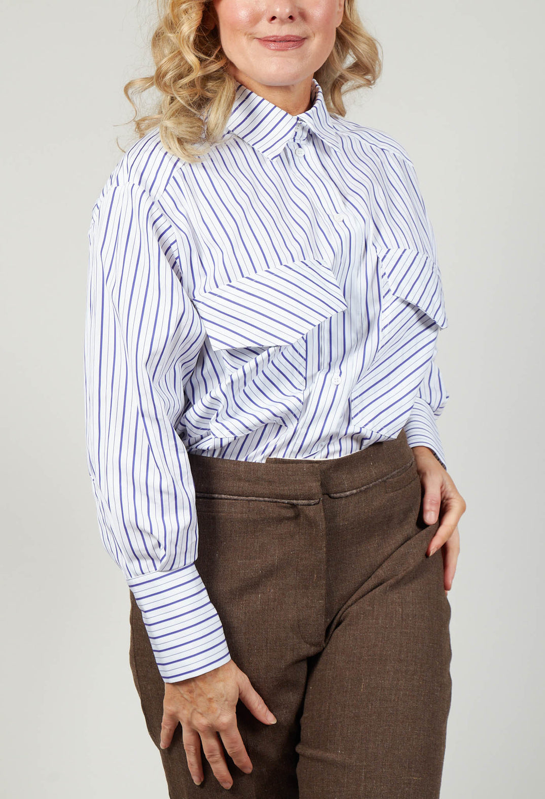 Oxford Striped Shirt with Statement Pockets in Violet