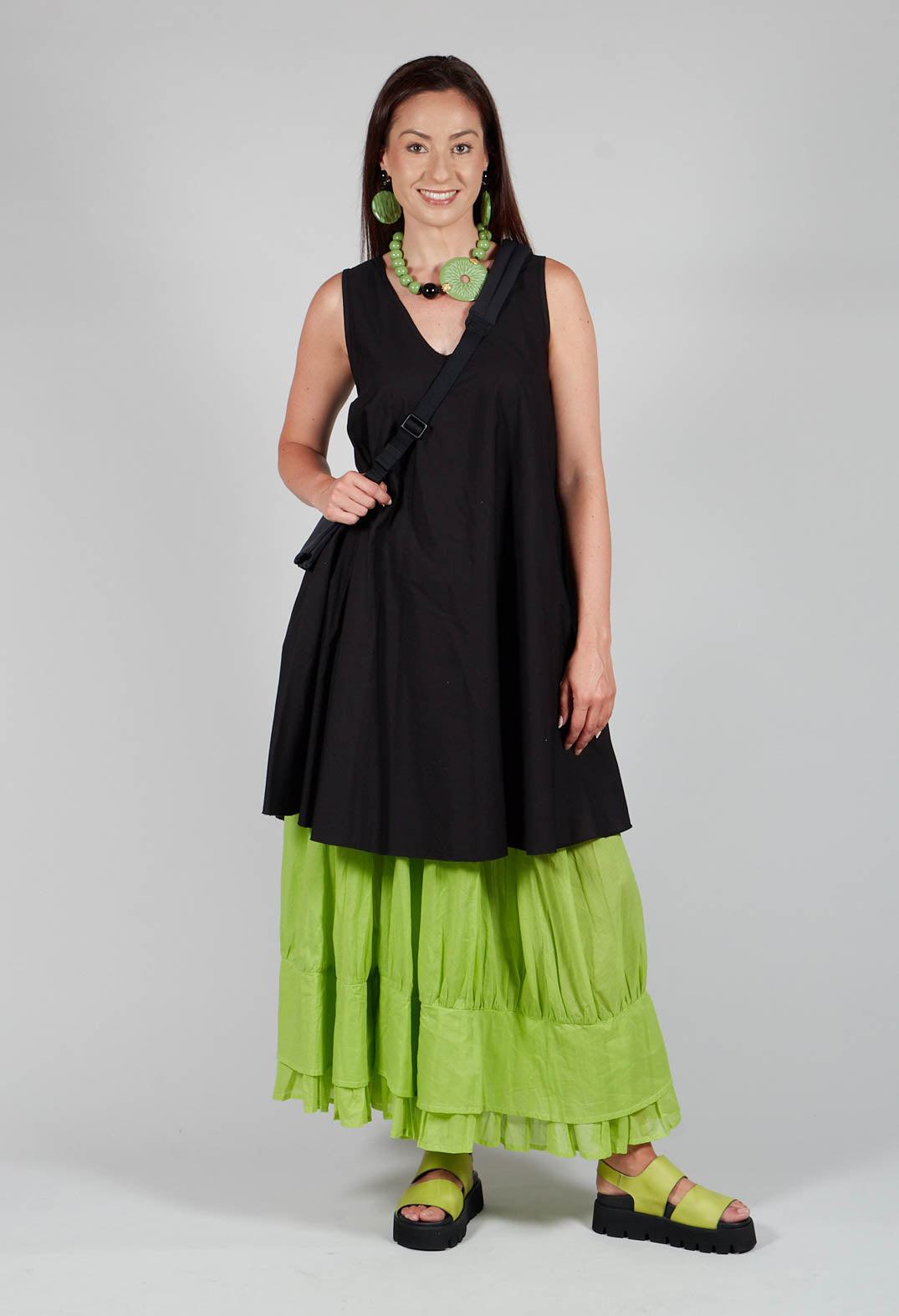 Tiered Long Skirt in Electric Green