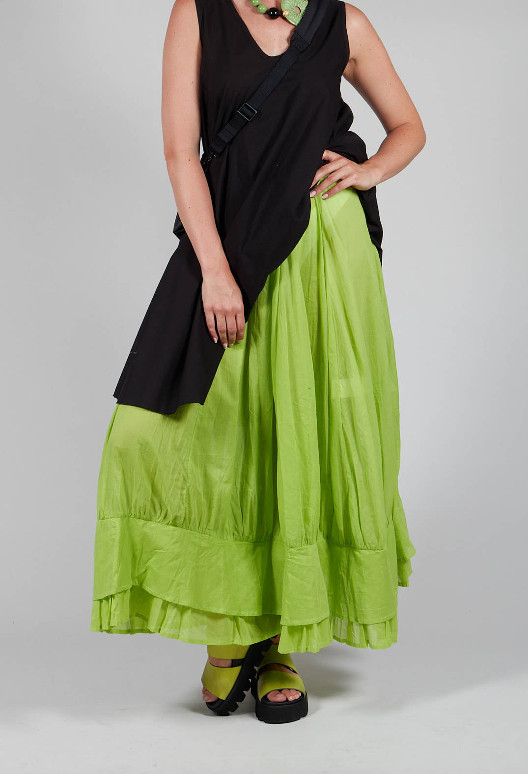 Tiered Long Skirt in Electric Green