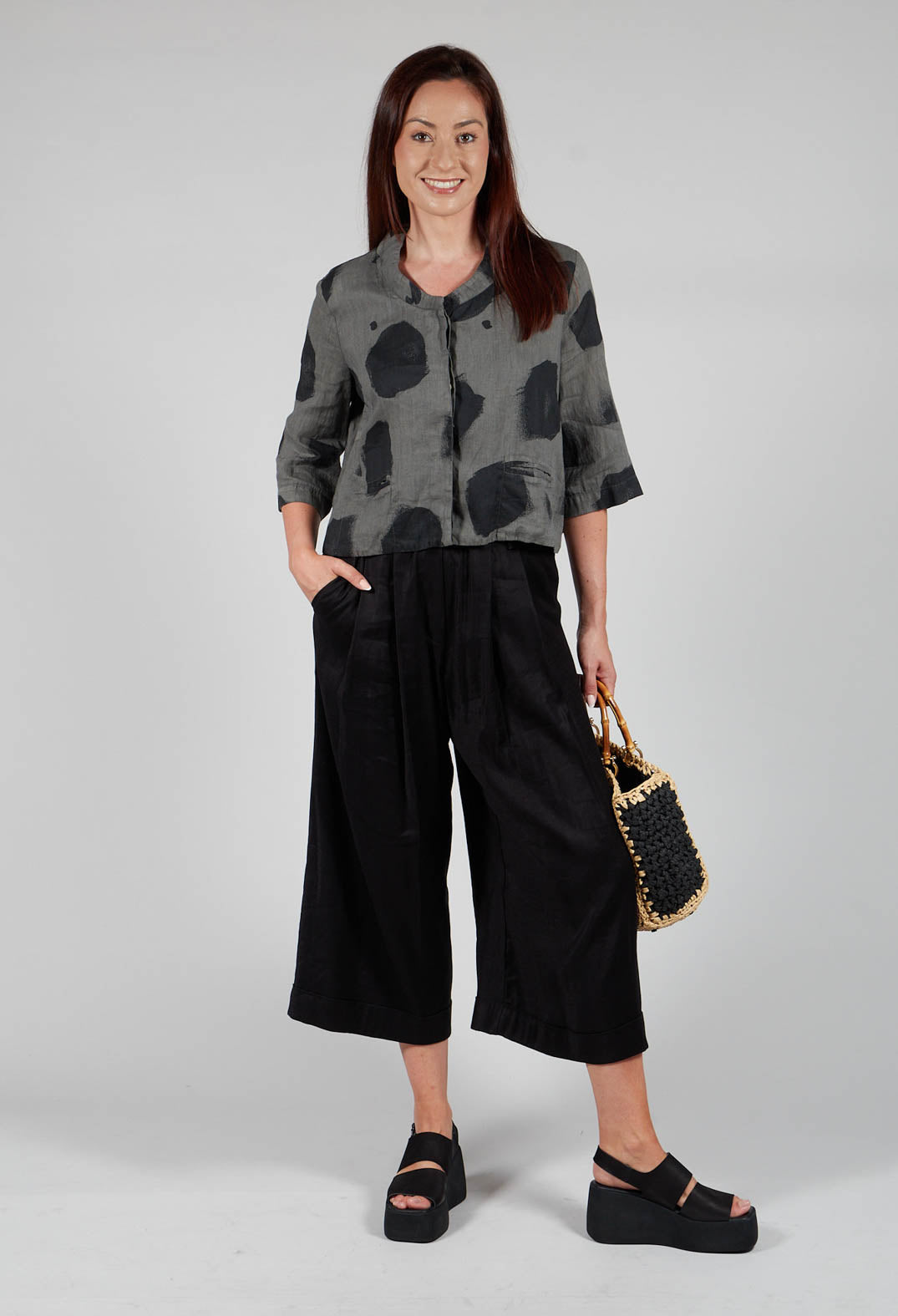 Pleated Wide Leg Trousers in Black