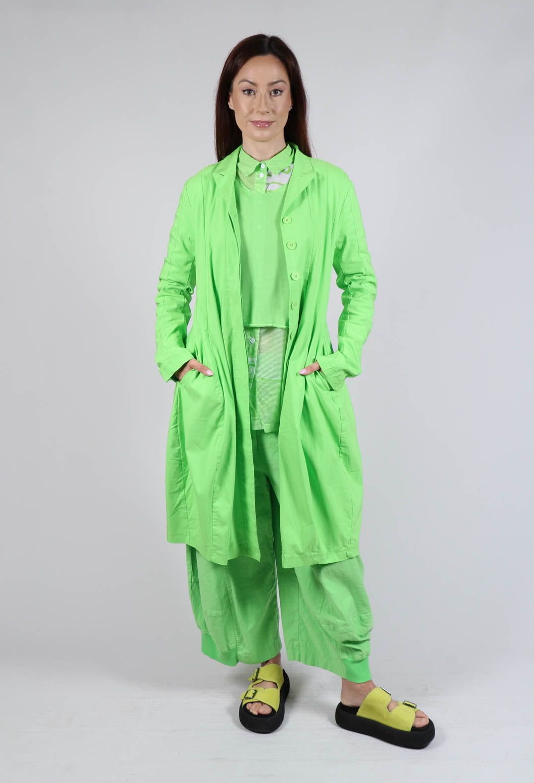 Tulip Hem Cotton Shirt in Lime Print