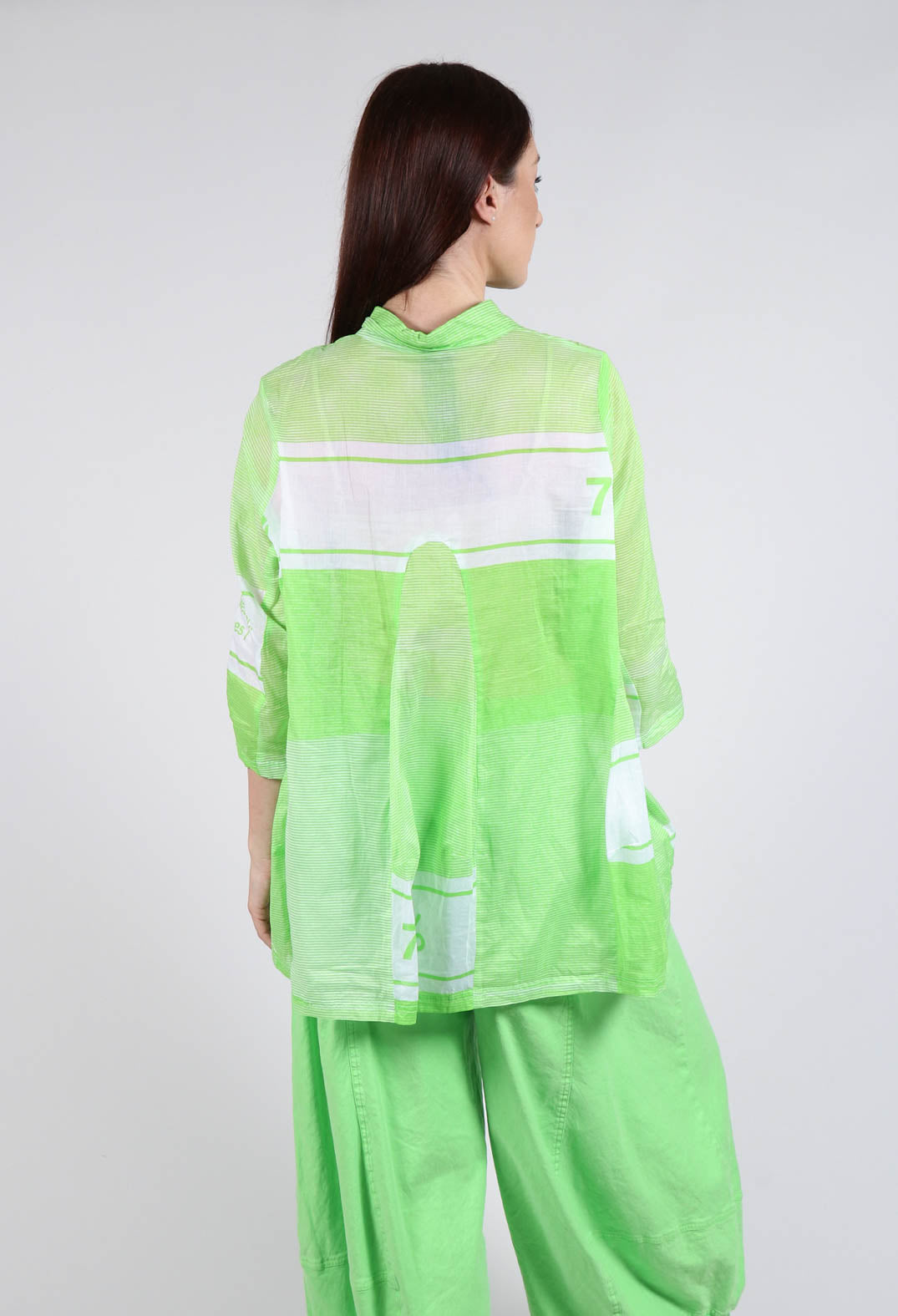 Tulip Hem Cotton Shirt in Lime Print