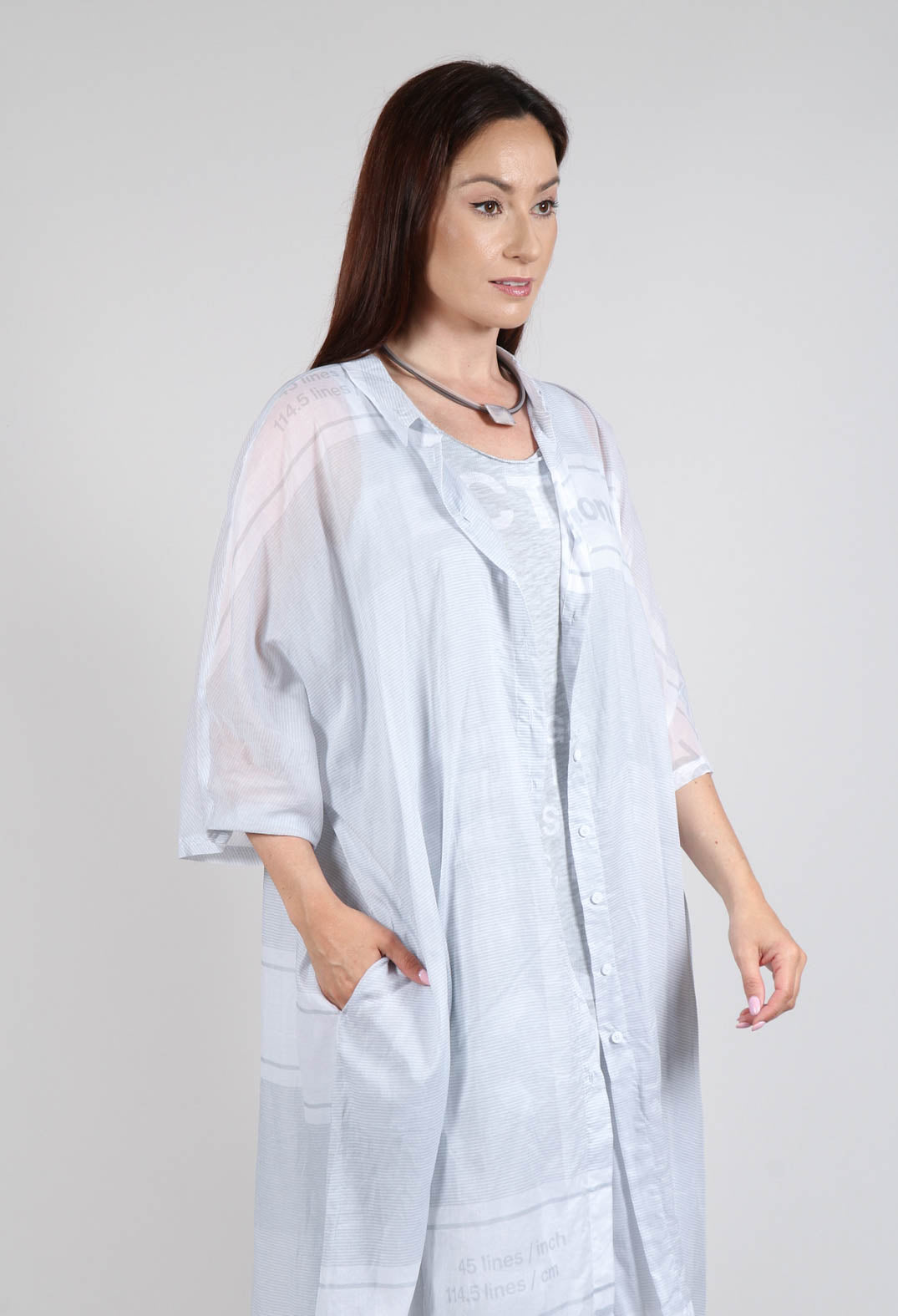 Midi Cotton Shirt Dress in Grey Print