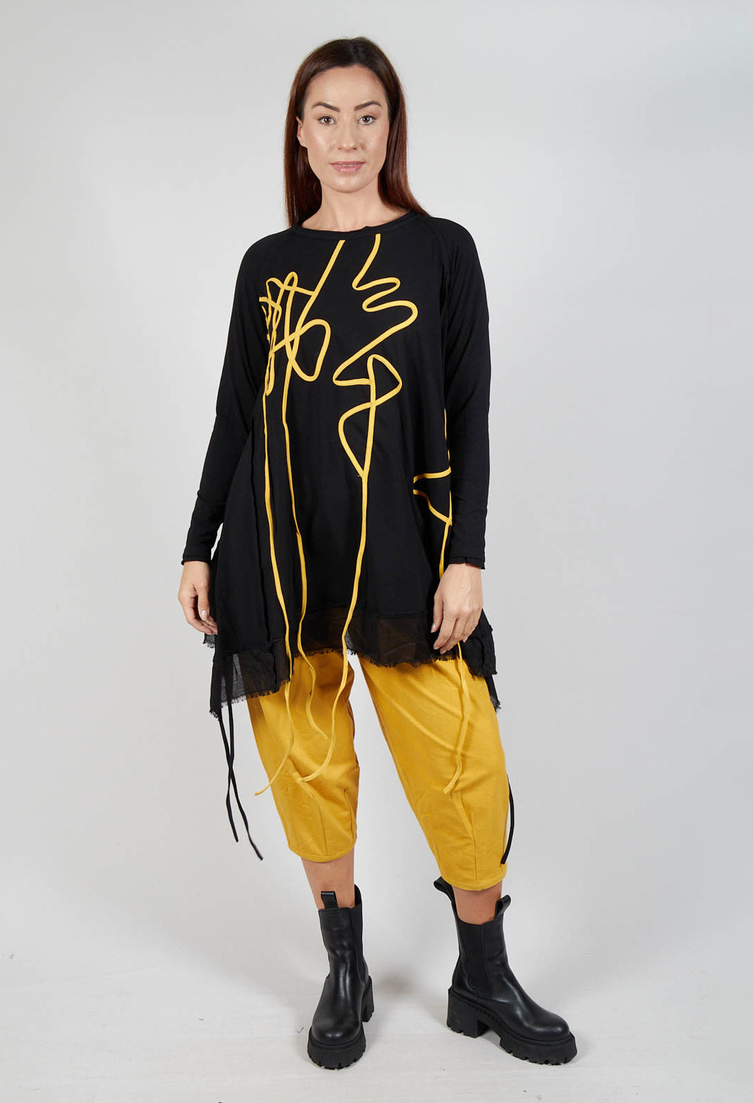 Scrible Print Tunic in Yellow and Black