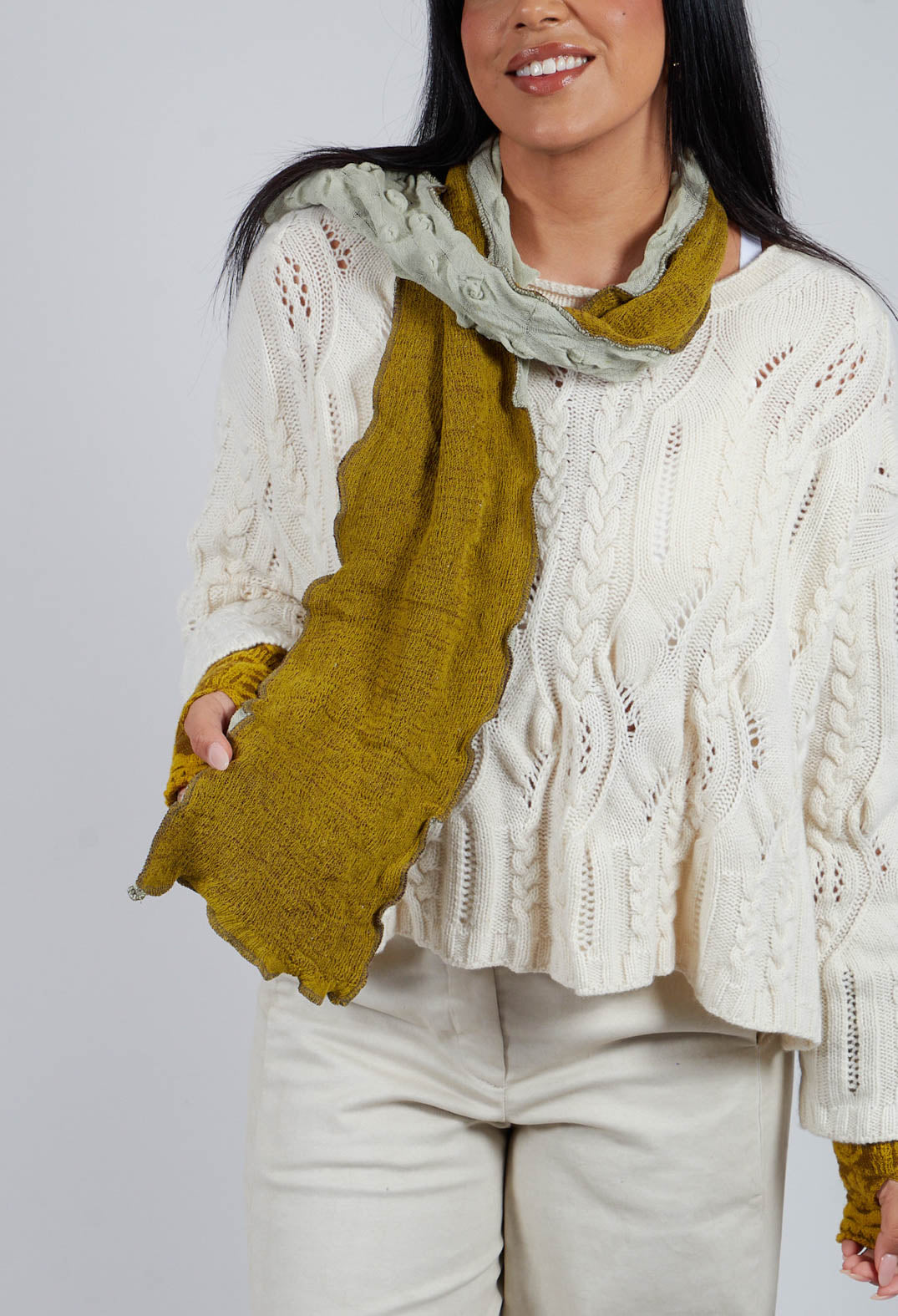 Sea Wool Scarf in Mustard Greige