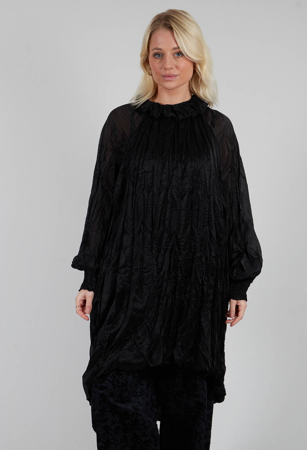 Semi Sheer Shirt Dress in Black