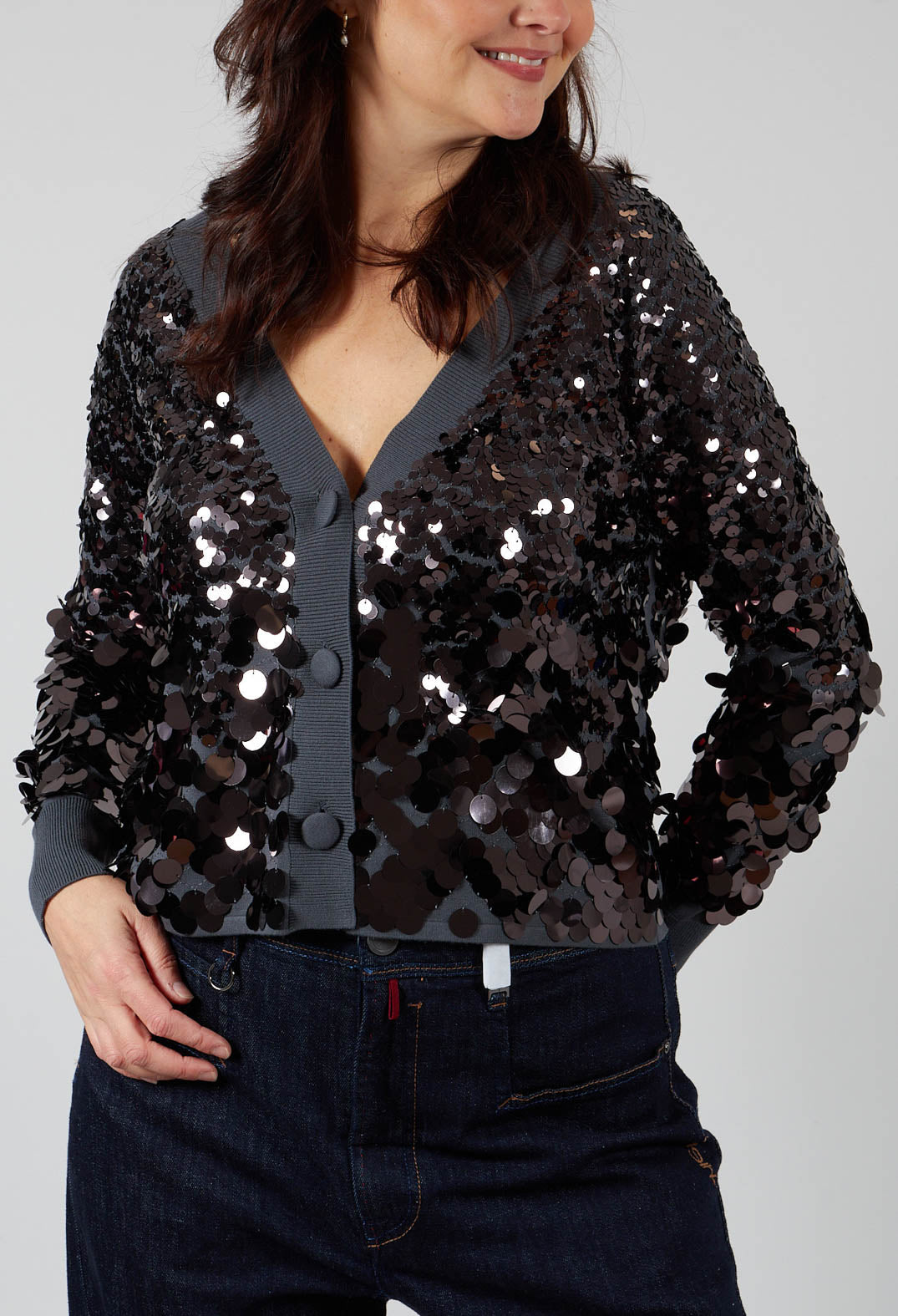 Sequin Cardigan in Dark Grey