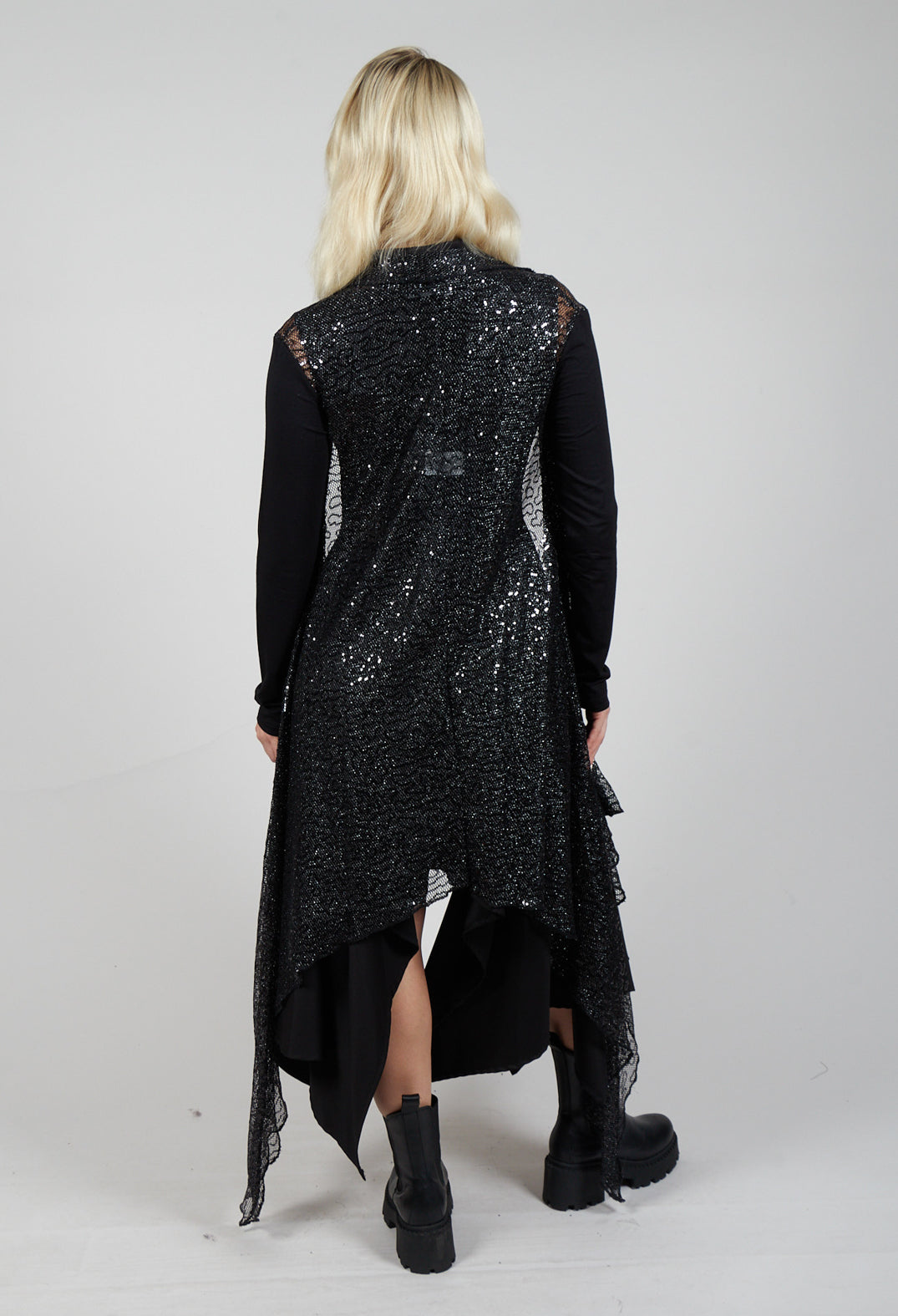 Sequin Waterfall Cardigan in Black