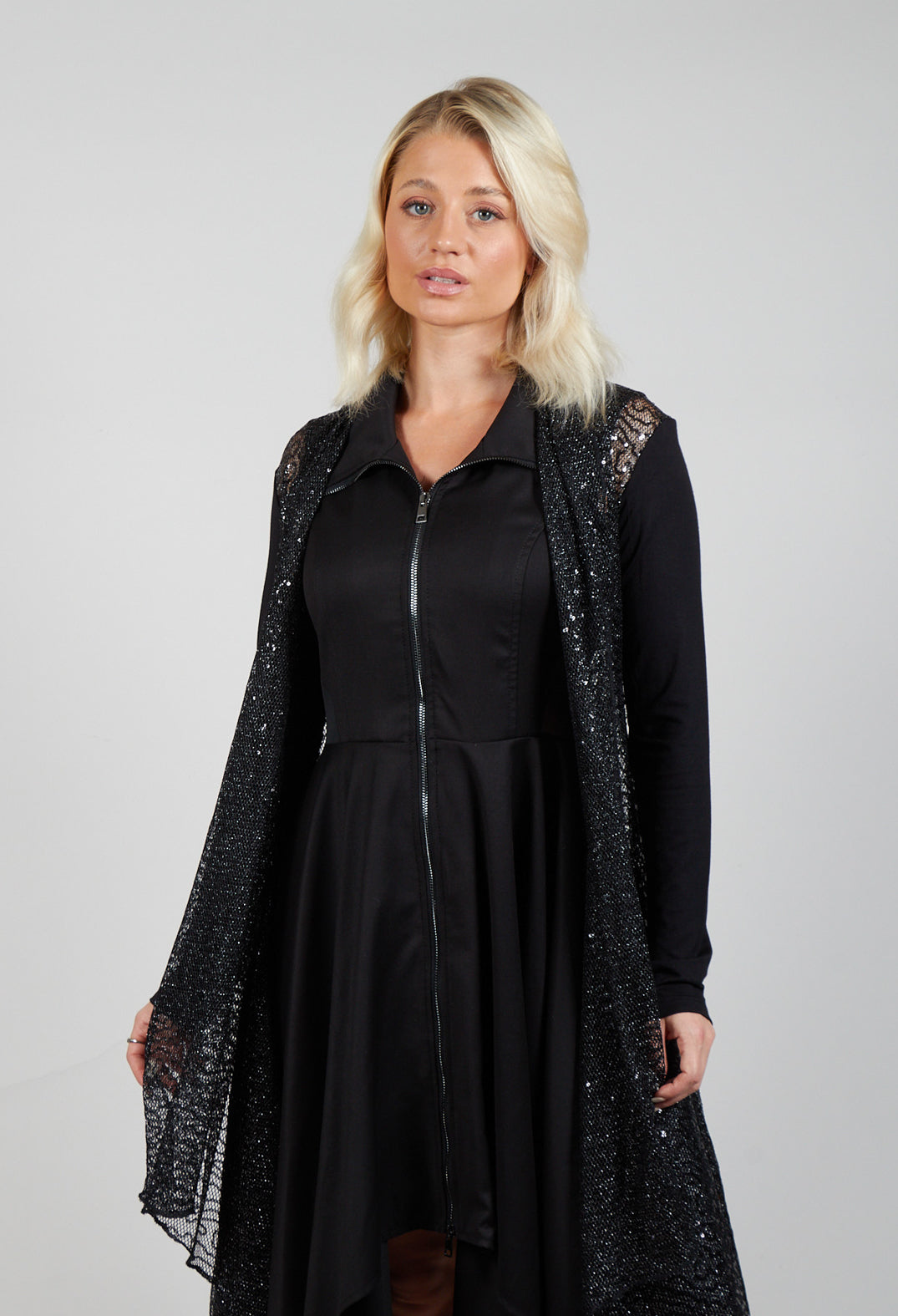 Sequin Waterfall Cardigan in Black