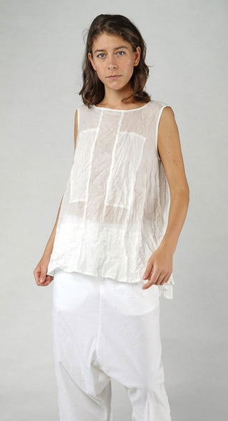 PRE-ORDER -  Sheer Boat Neckline Vest with Contrasting Panels in Greige Paper (Pictured in Semi Bleach Paper)