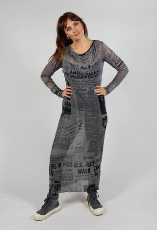 Sheer Cowl Neckline Dress in Pencil Print Cloud