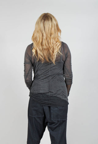 Sheer Fitted Top with Contrast Cuffs in Coal Cloud