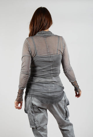 Sheer Fitted Top with Contrast Cuffs in Pencil Cloud