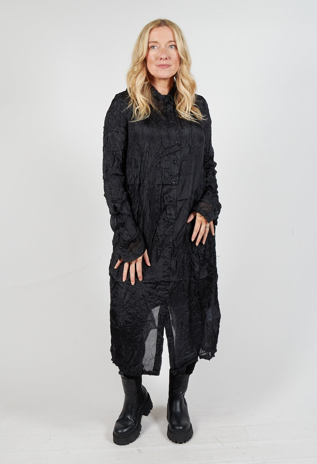 Sheer Shirt Dress in Black