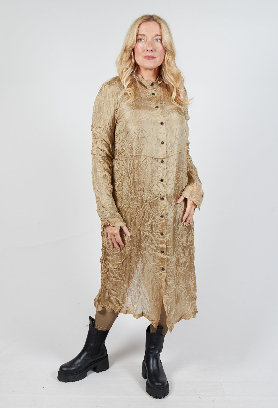 Sheer Shirt Dress in Camel Cloud