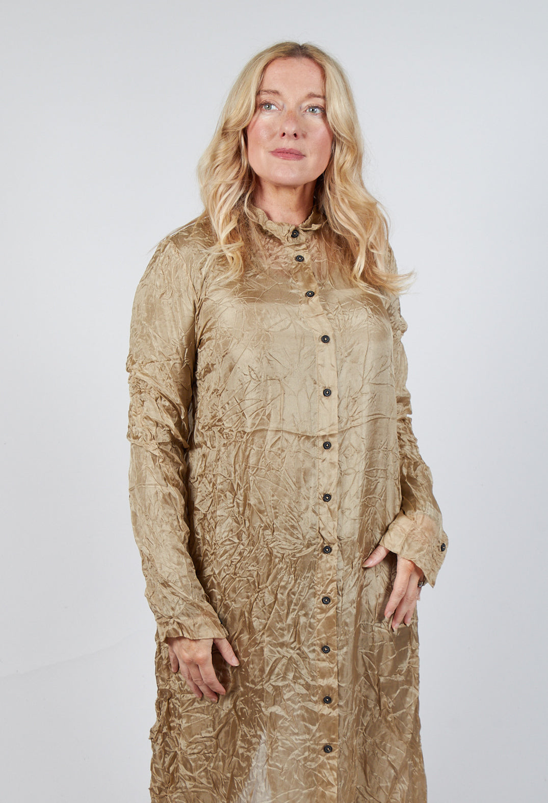 Sheer Shirt Dress in Camel Cloud