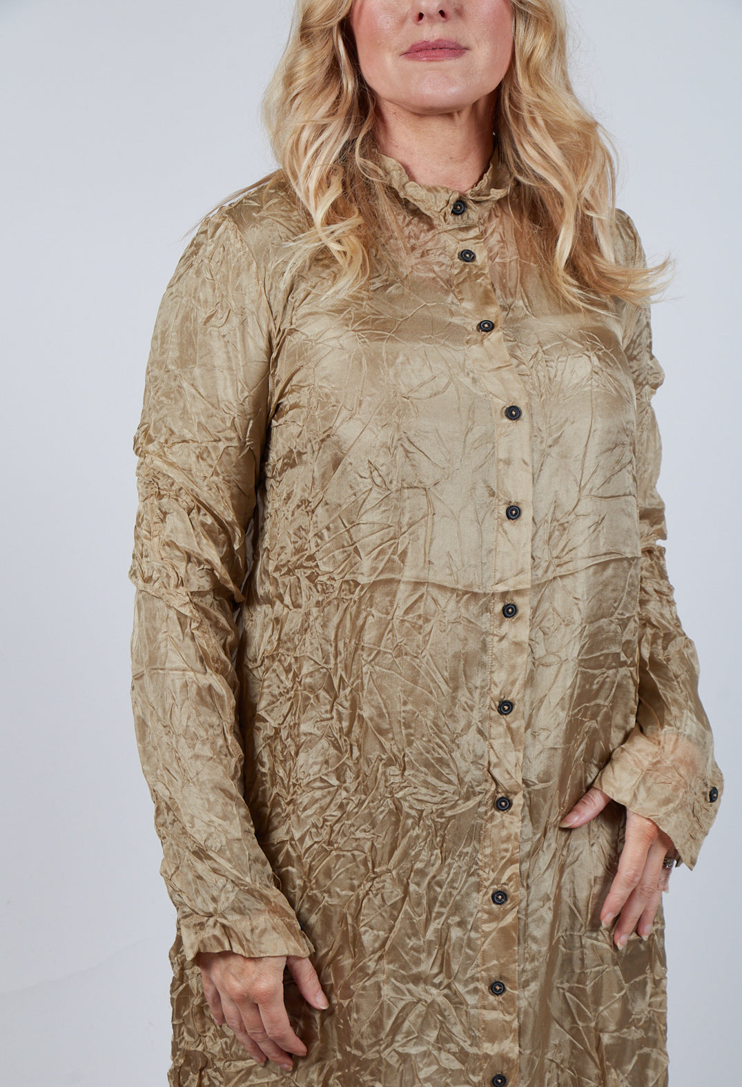 Sheer Shirt Dress in Camel Cloud