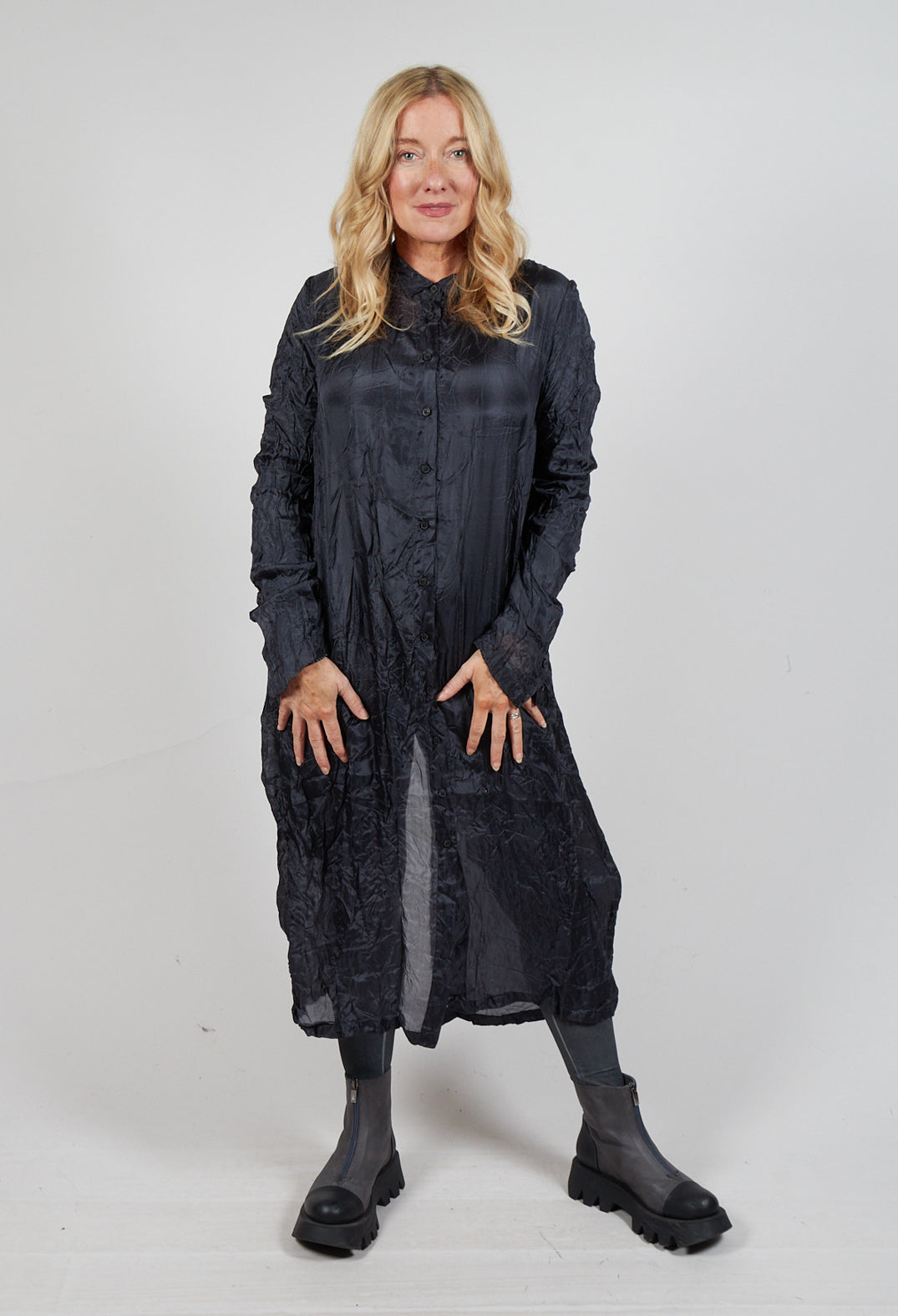 Sheer Shirt Dress in Slate Cloud