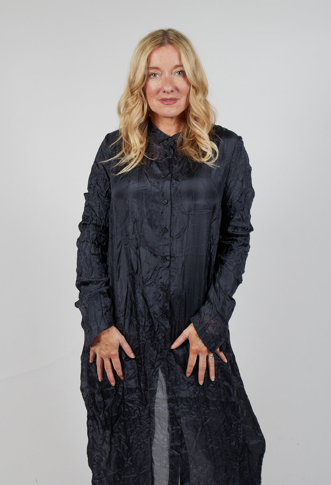 Sheer Shirt Dress in Slate Cloud