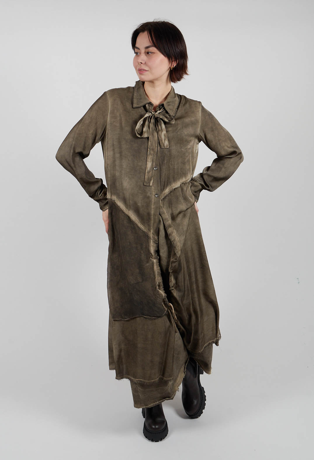 Shirt Dress in Raso di Viscosa Green Tuscany