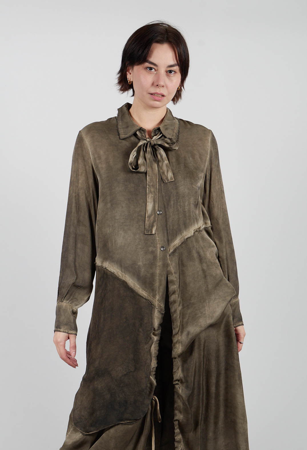 Shirt Dress in Raso di Viscosa Green Tuscany