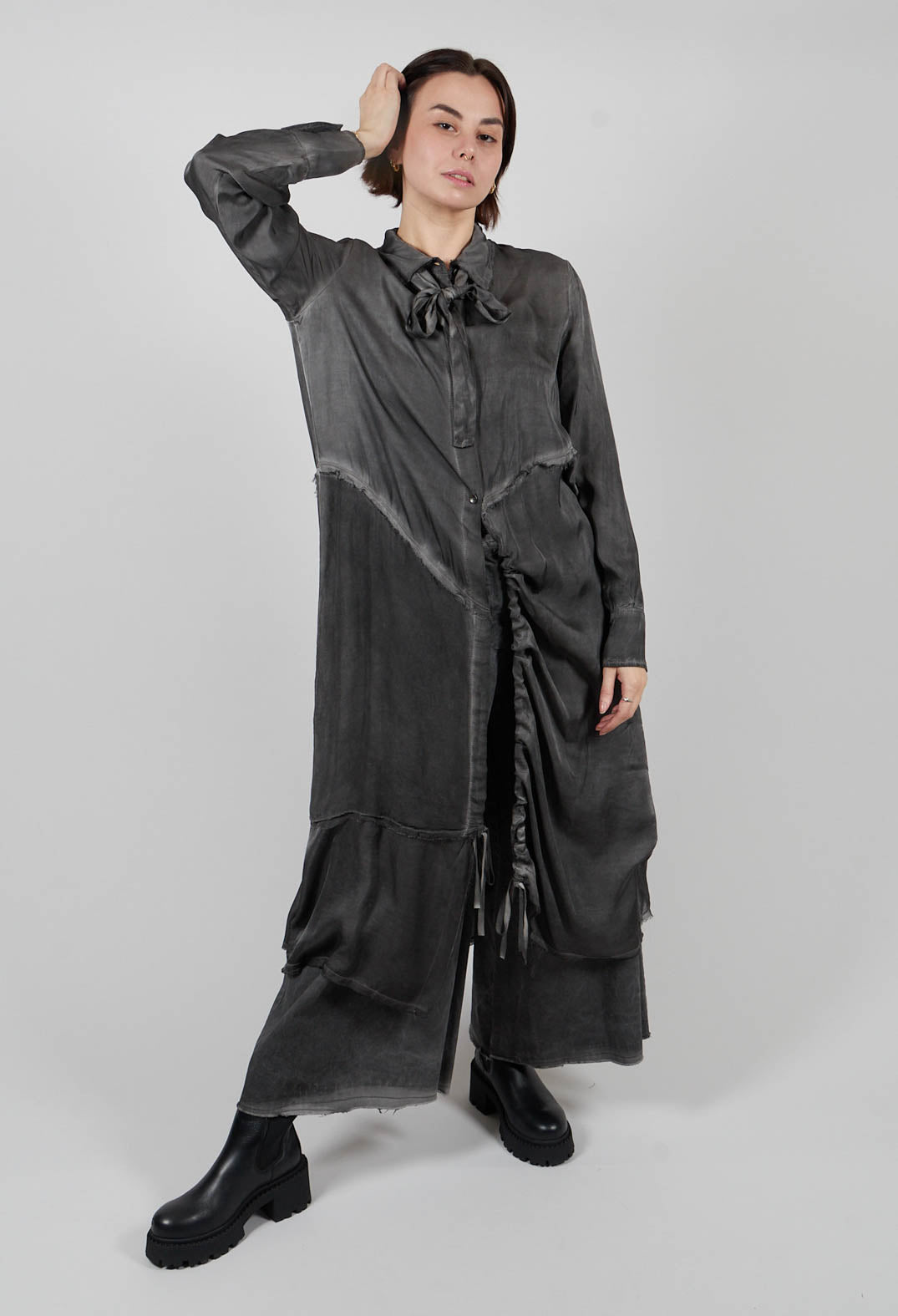 Shirt Dress in Raso di Viscosa Grey Storm