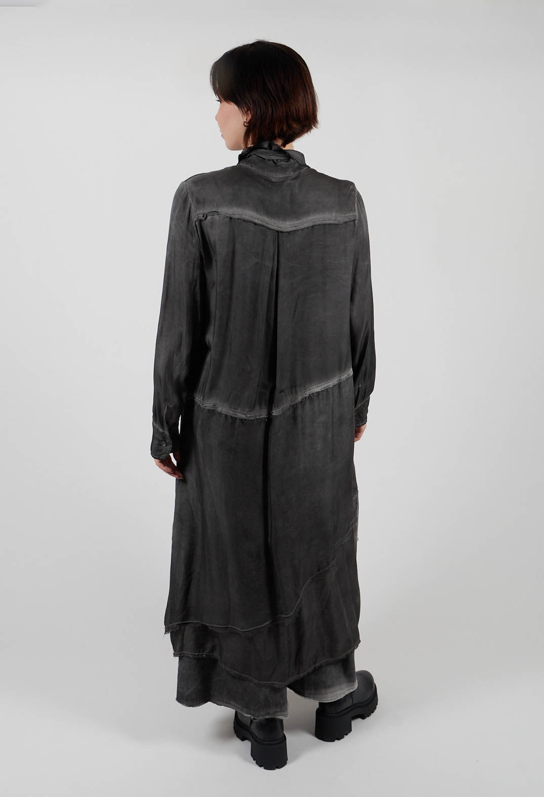 Shirt Dress in Raso di Viscosa Grey Storm