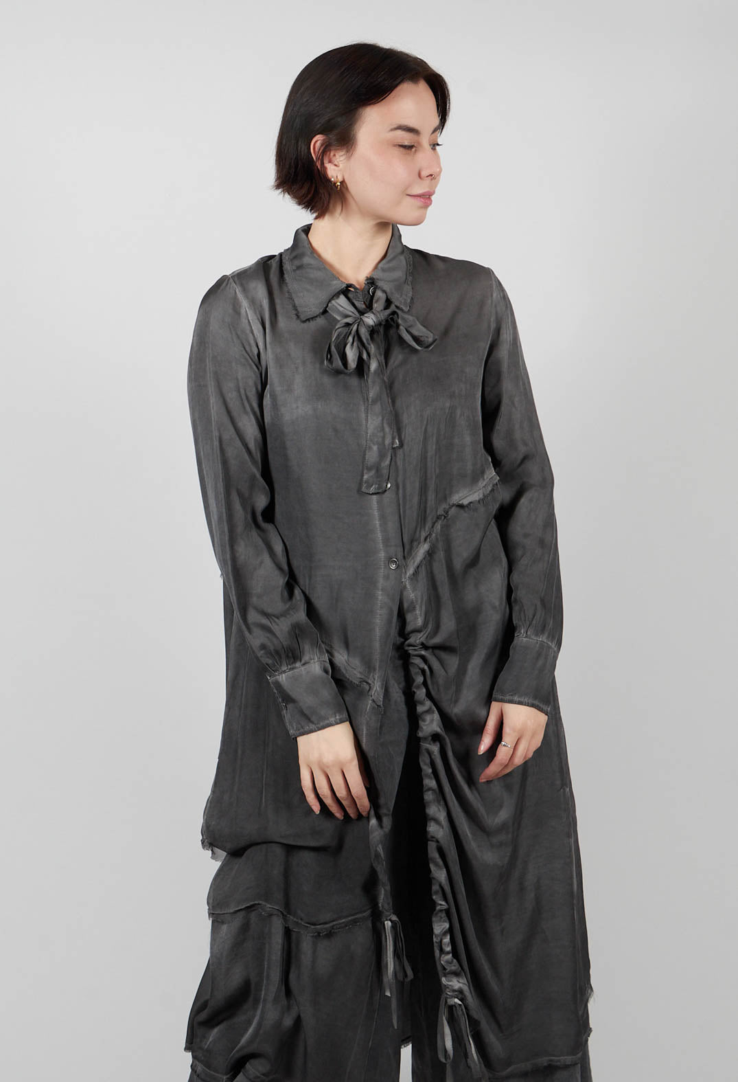 Shirt Dress in Raso di Viscosa Grey Storm