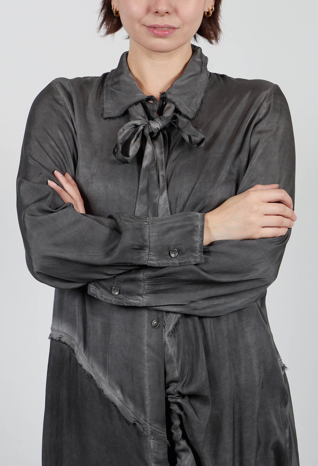 Shirt Dress in Raso di Viscosa Grey Storm