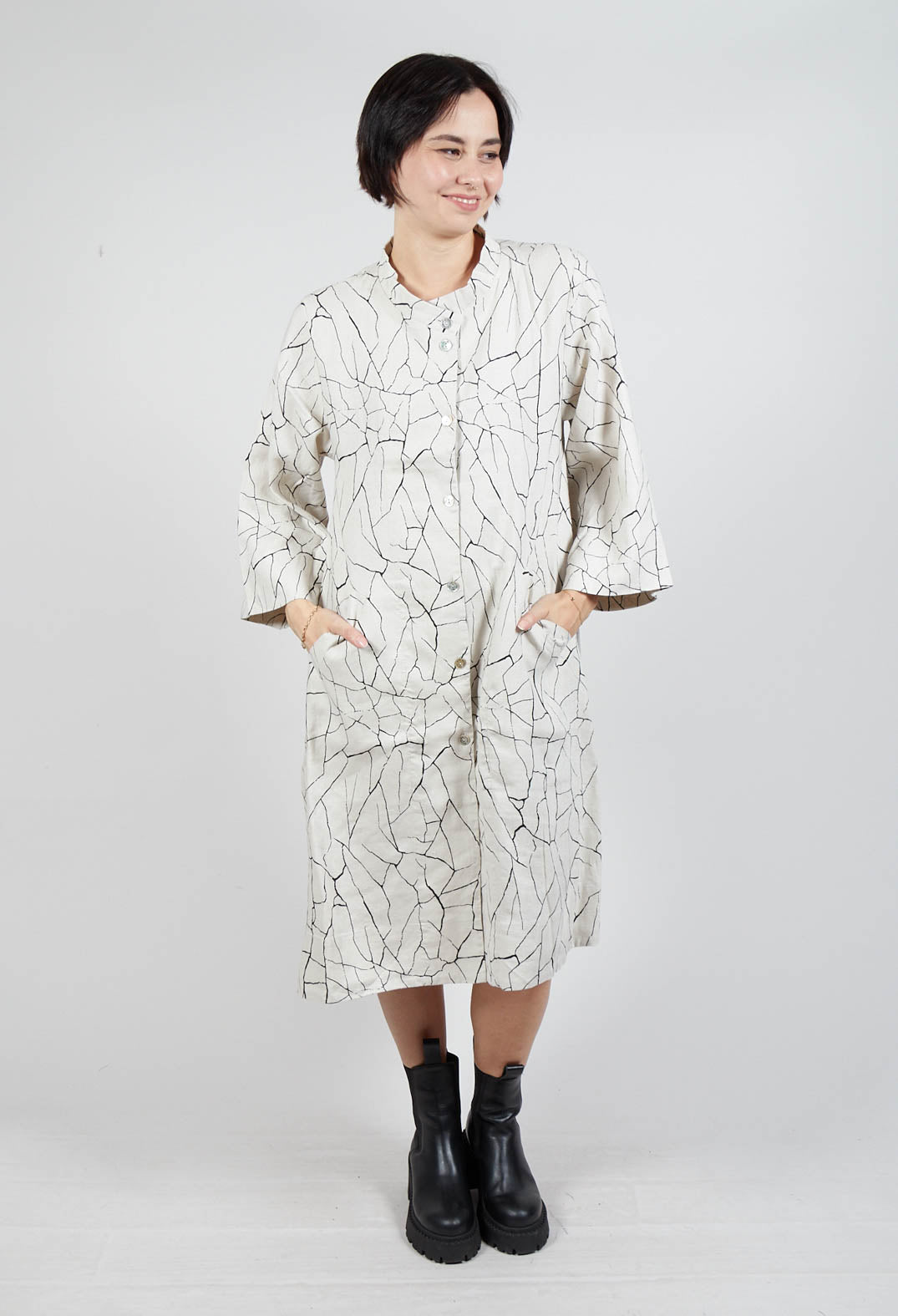 Shirt Dress with Print in White