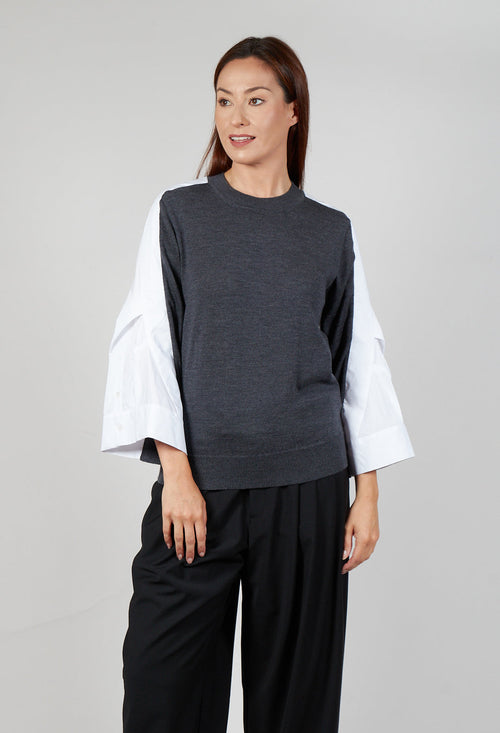 Shirt Sleeve Jumper in Antracite and Off White