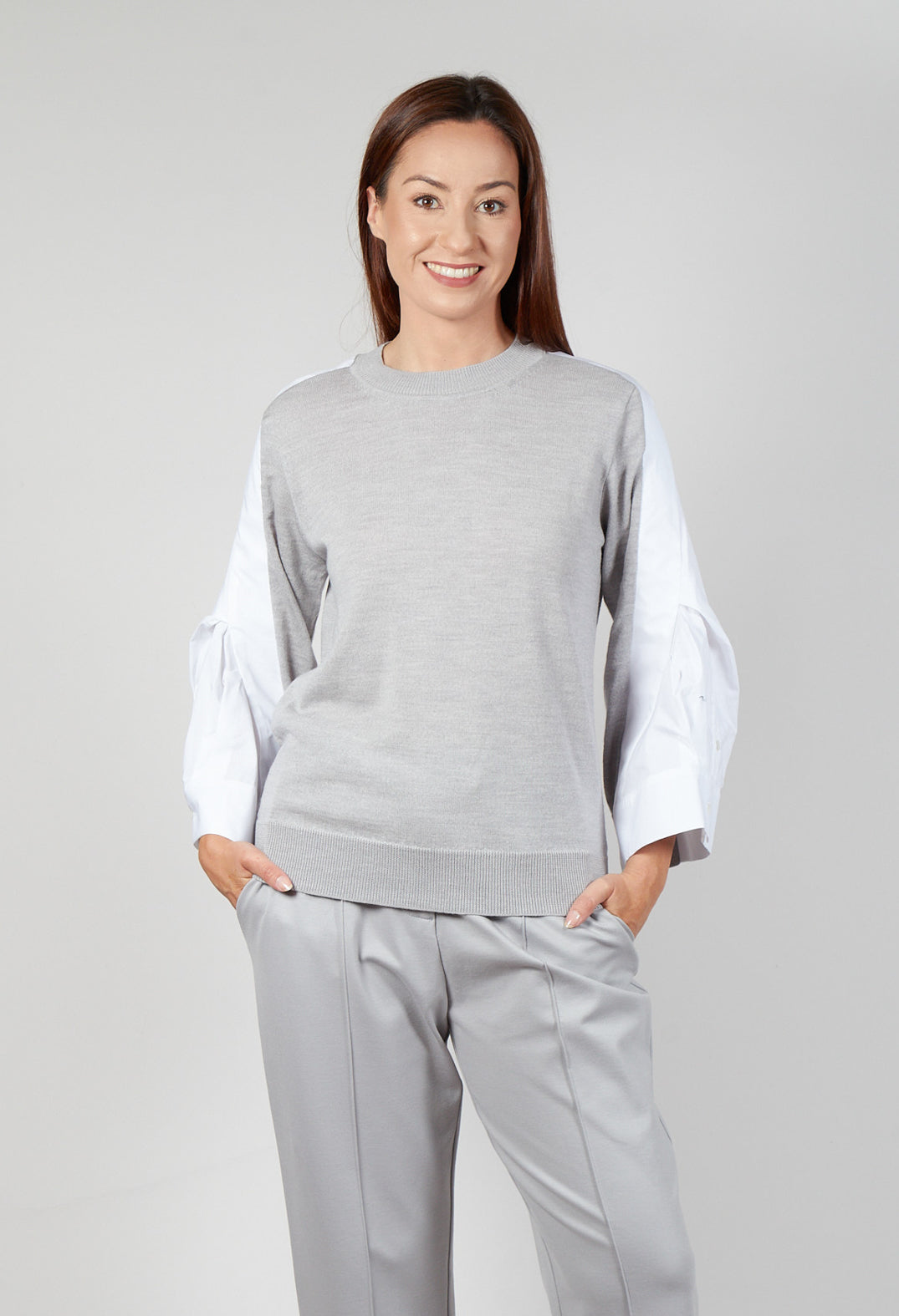 Shirt Sleeve Jumper in Perla and Off White