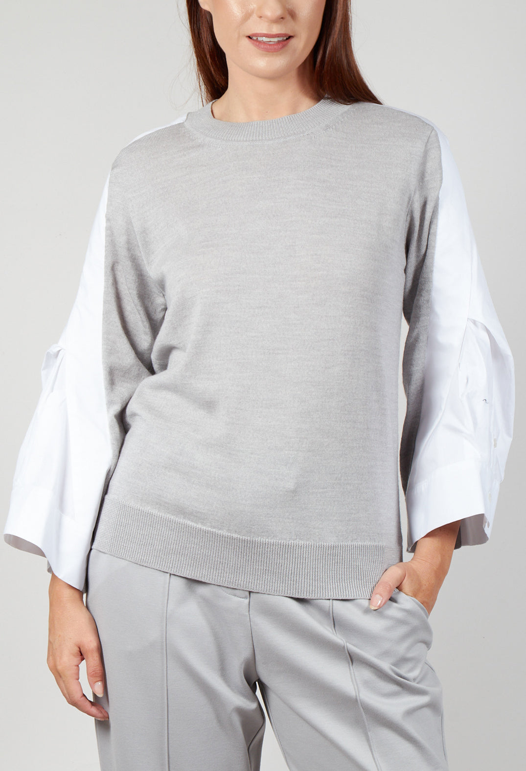 Shirt Sleeve Jumper in Perla and Off White