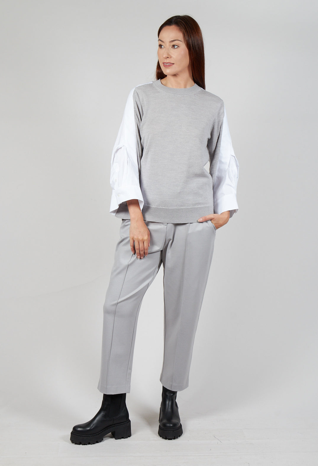 Shirt Sleeve Jumper in Perla and Off White