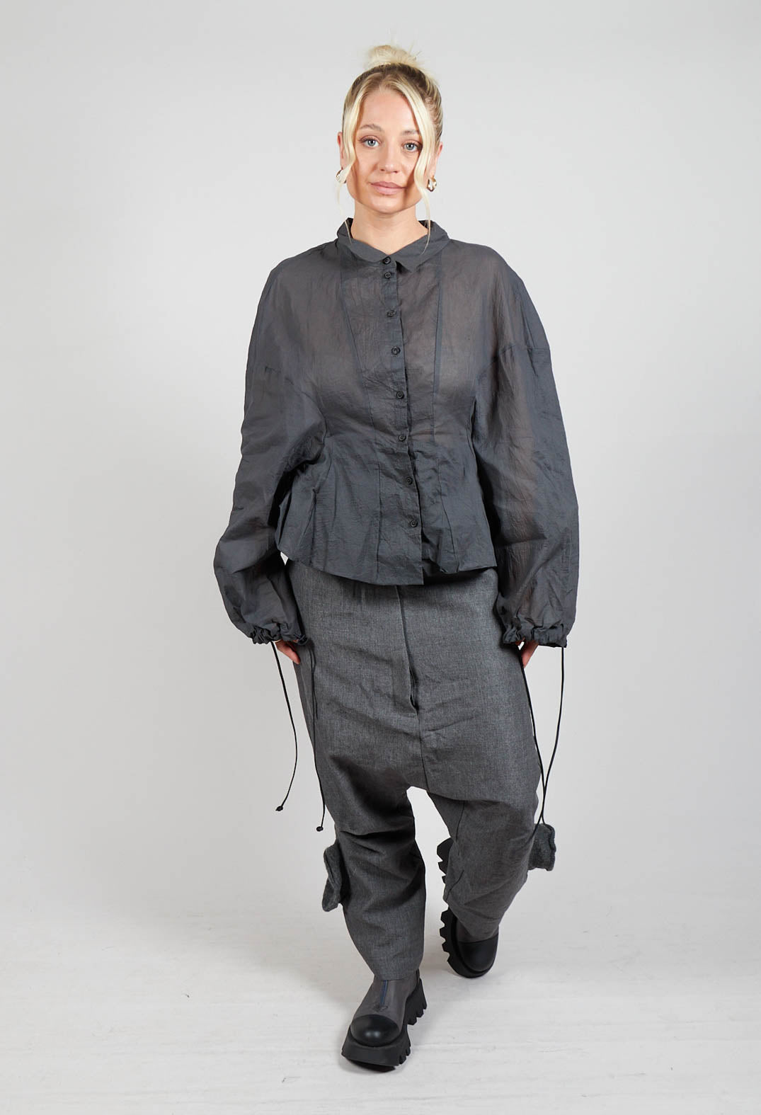 Shirt with Cuff Pull Toggles in Coal Cloud Stiff