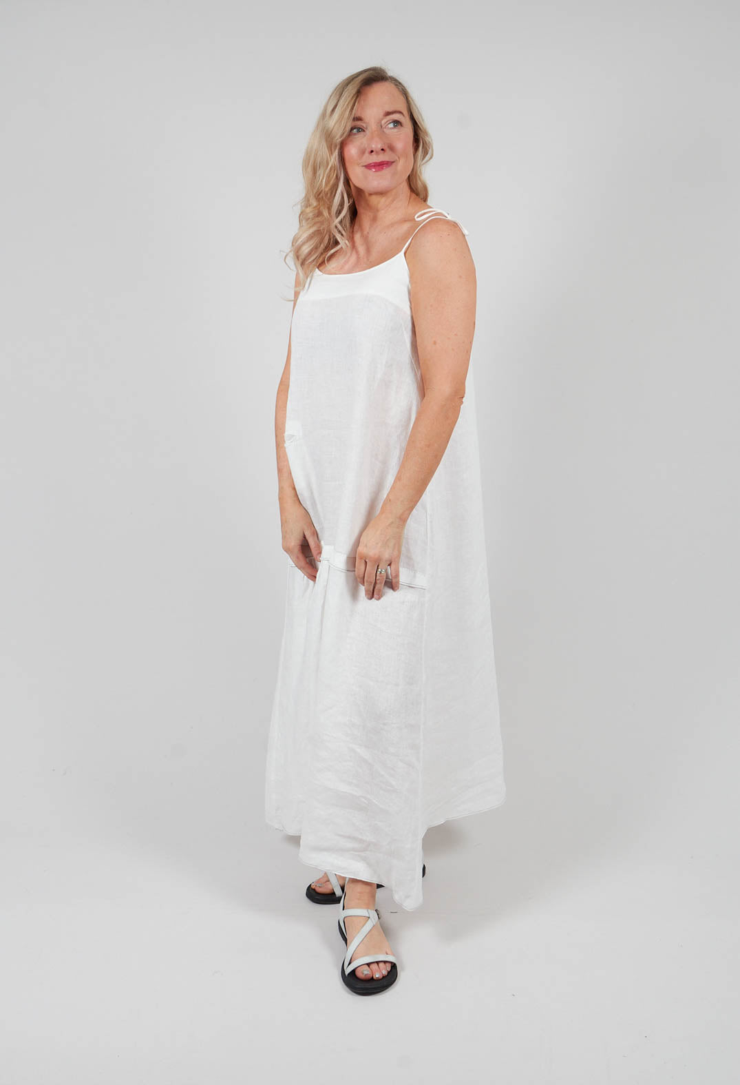 Shoestring Strap Dress in Off White