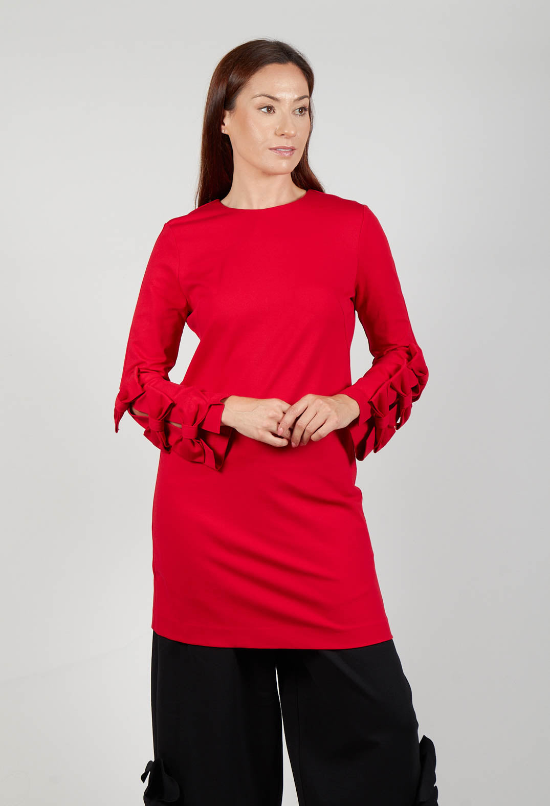 Short Dress with Bow Feature Sleeves in Marlboro