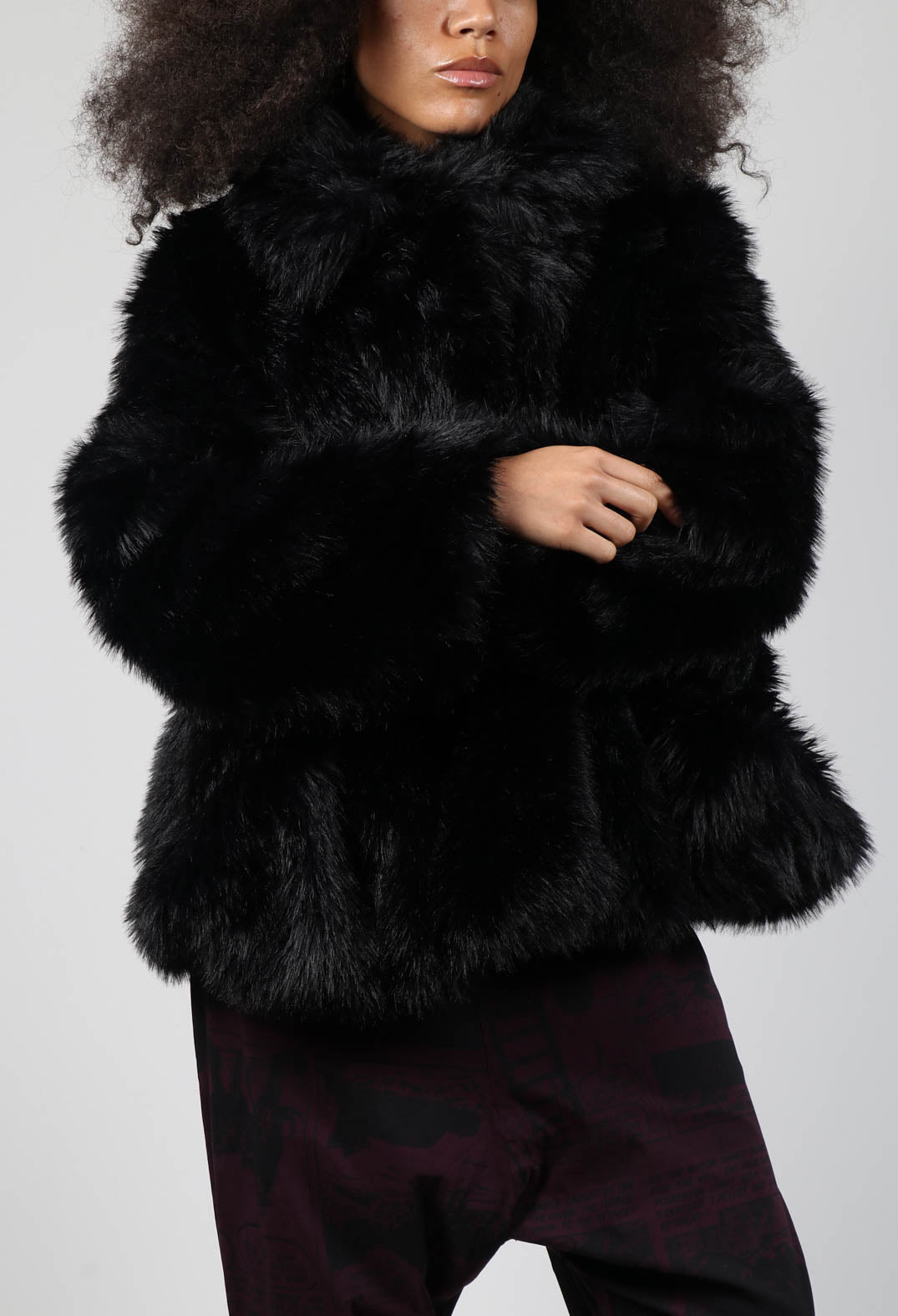 Short Faux Fur Coat in Black