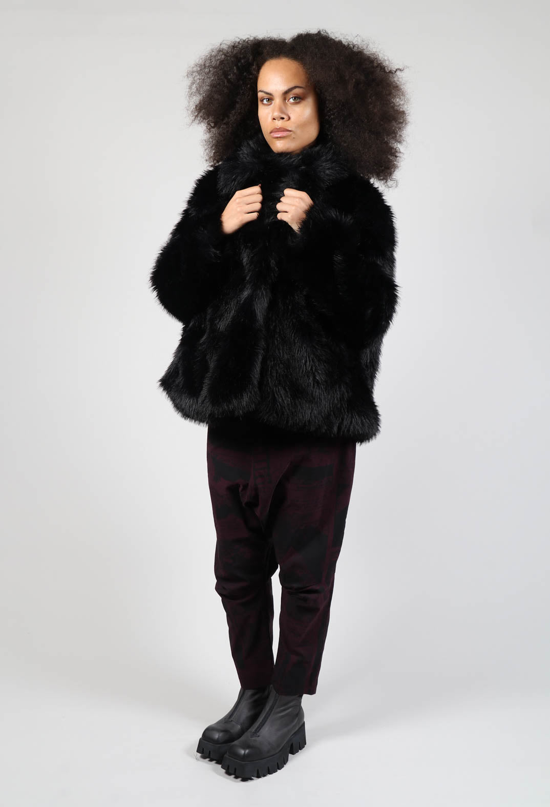 Short Faux Fur Coat in Black