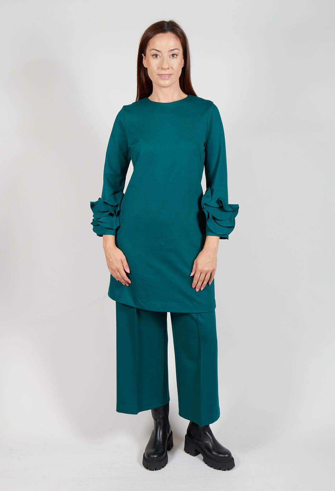 Short Shift Dress with Embellished Sleeves in Ottanio