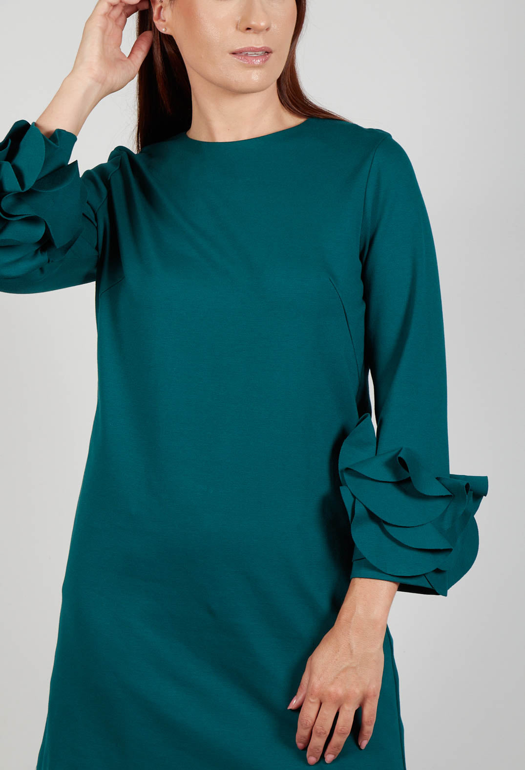 Short Shift Dress with Embellished Sleeves in Ottanio