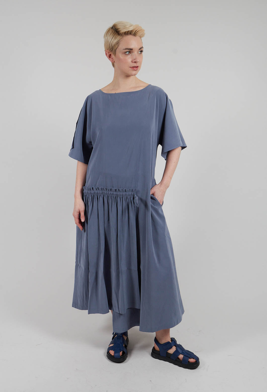 Short Sleeve Drop Waist Dress in Cloud Blue