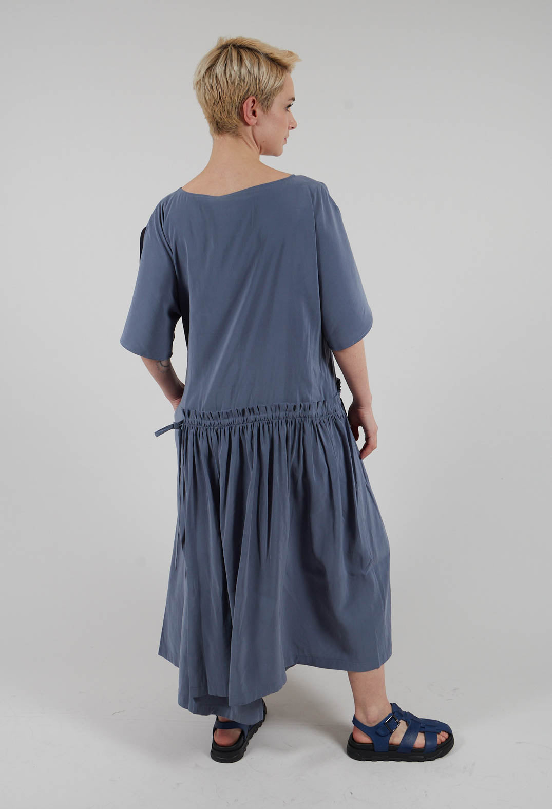 Short Sleeve Drop Waist Dress in Cloud Blue