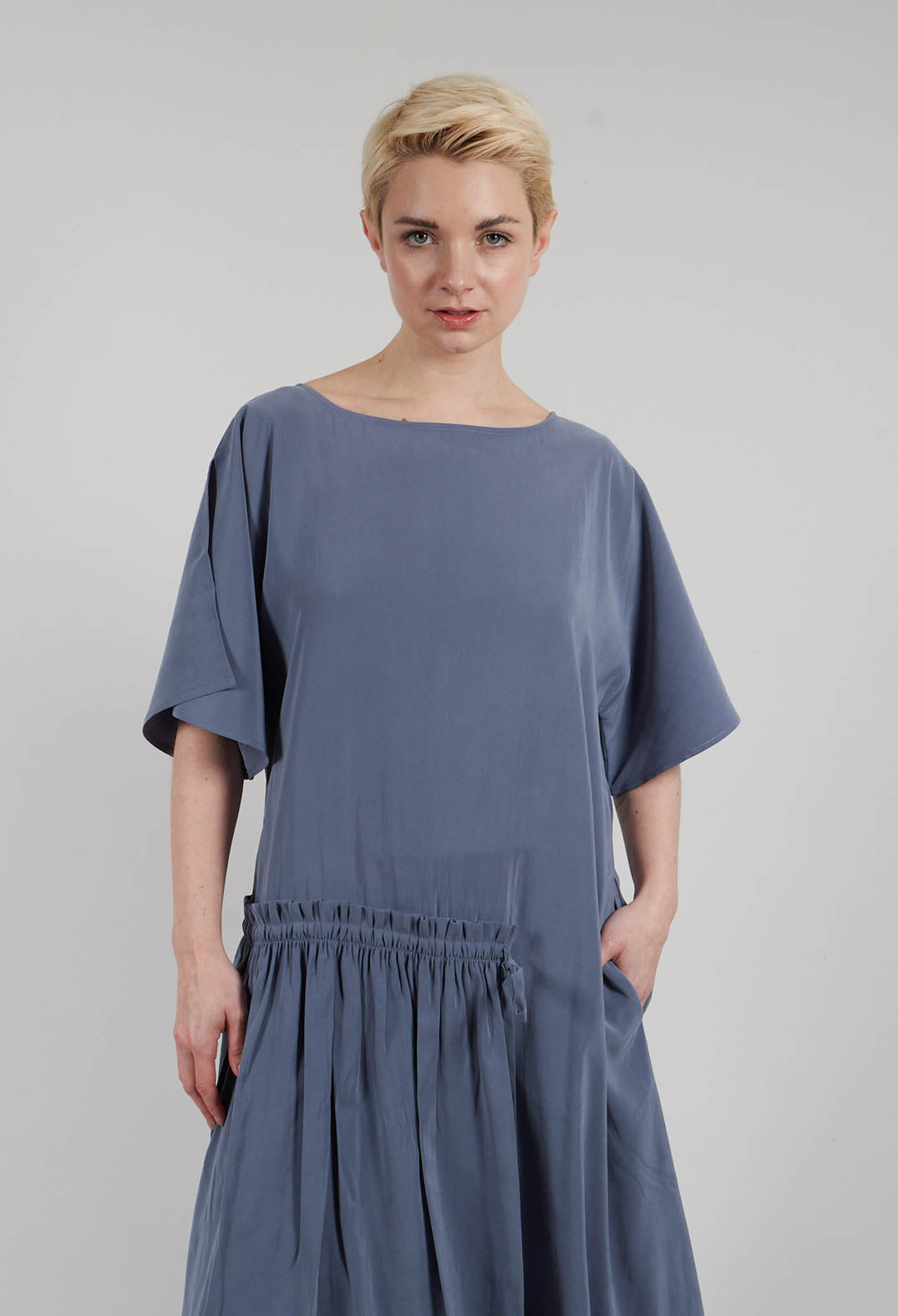 Short Sleeve Drop Waist Dress in Cloud Blue