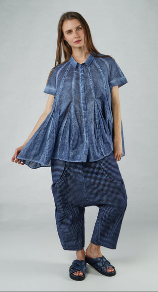 PRE-ORDER - Short Sleeve Tulip Shirt in Grey Cloud (Pictured in Navy Cloud)