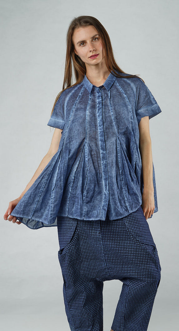 PRE-ORDER - Short Sleeve Tulip Shirt in Grey Cloud (Pictured in Navy Cloud)