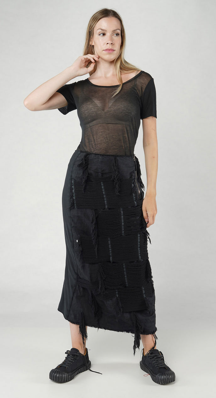 PRE-ORDER - Shredded Front Skirt in Ocean (Pictured in Black)