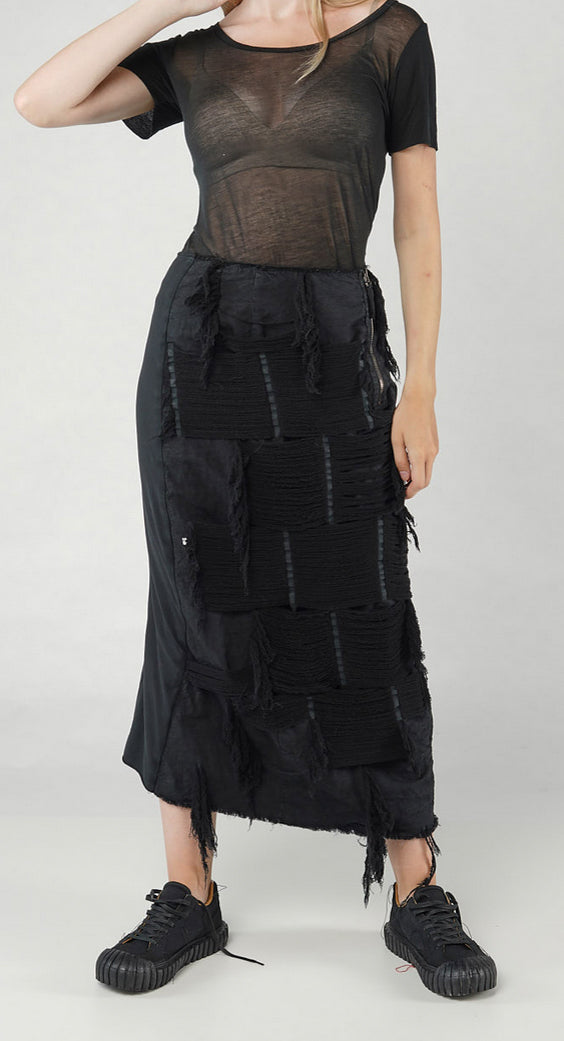 PRE-ORDER - Shredded Front Skirt in Ocean (Pictured in Black)