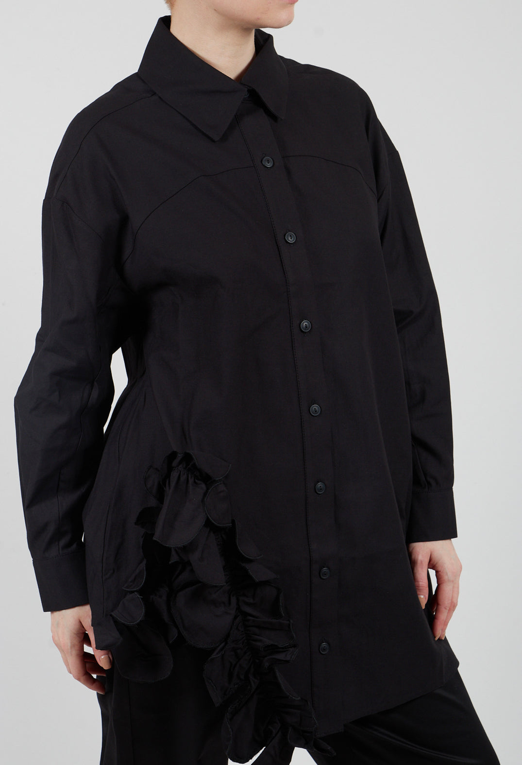 Side Ruffle Shirt in Black